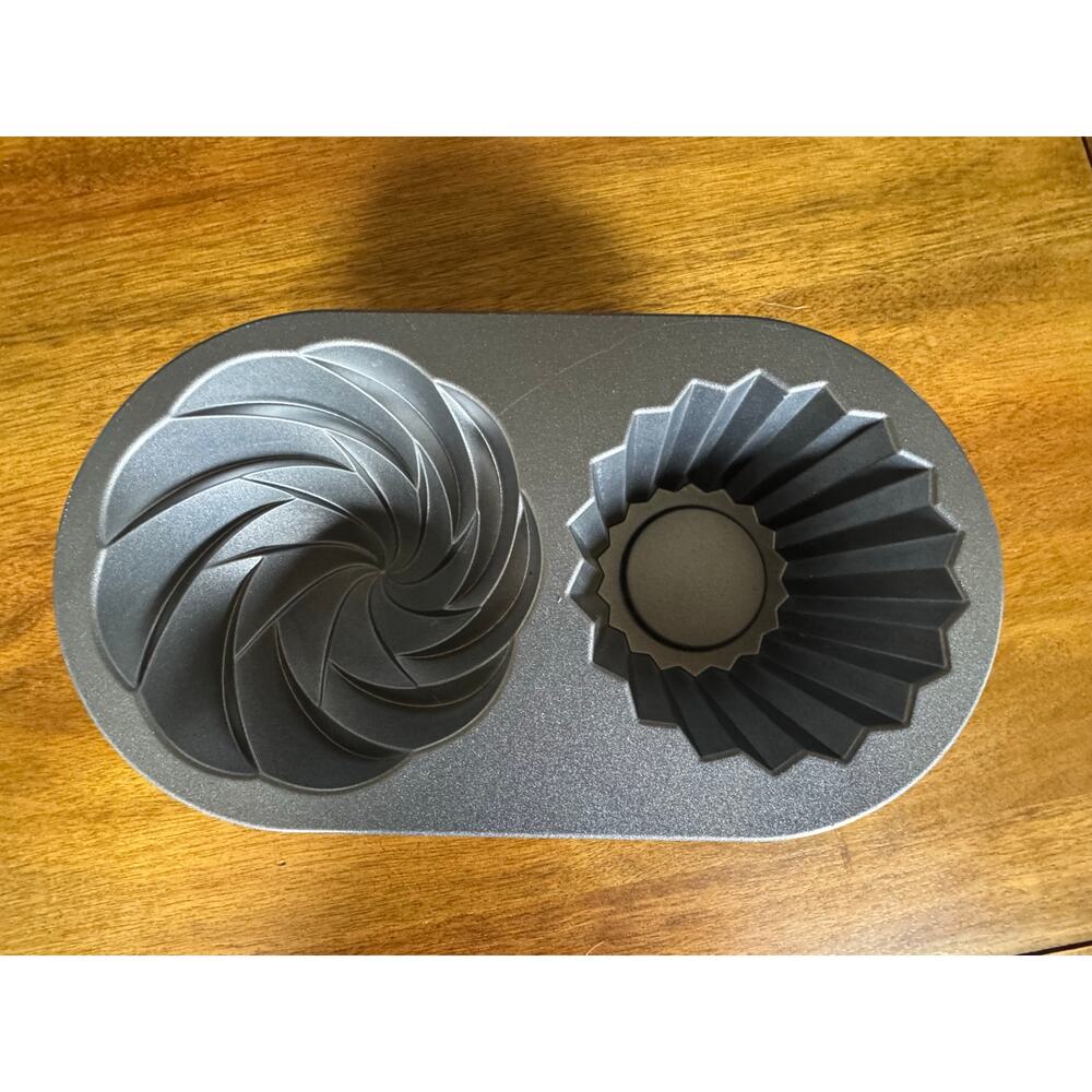 Nordic Ware Cute Cupcake Pan Swirl & Fluted 2 Cavity Bundt Nonstick Bakeware - Picture 2 of 9